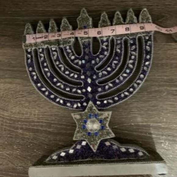 Silver and blue and sparkling Decorative Menorah - Picture 3 of 8